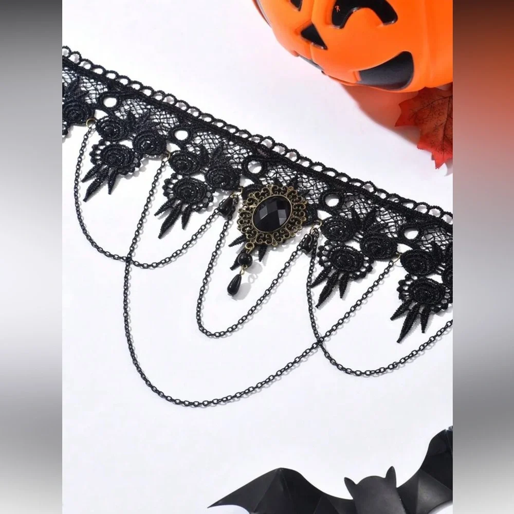 🎃🍂 Gothic Black Lace Choker Necklace